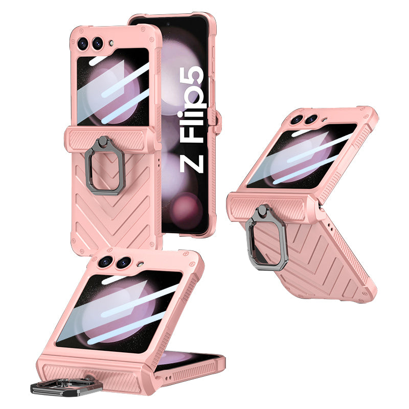 GKK til Samsung Galaxy Z Flip5 5G etui Metalkrog Kickstand PC-telefoncover med lille skærmfilm GKK til Samsung Galaxy Z Flip5 5G etui Metalkrog Kickstand PC-telefoncover med lille skærmfilm